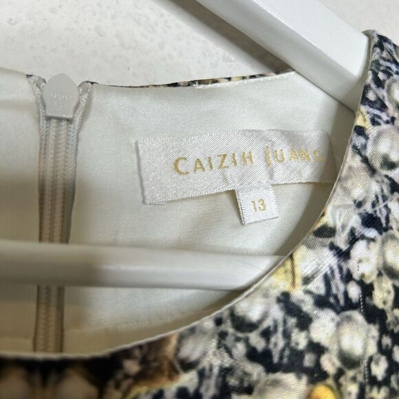 Caizih Juang Roman City Black Sequin Houndstooth Lace Jewel Print Dress 13 - Picture 12 of 12